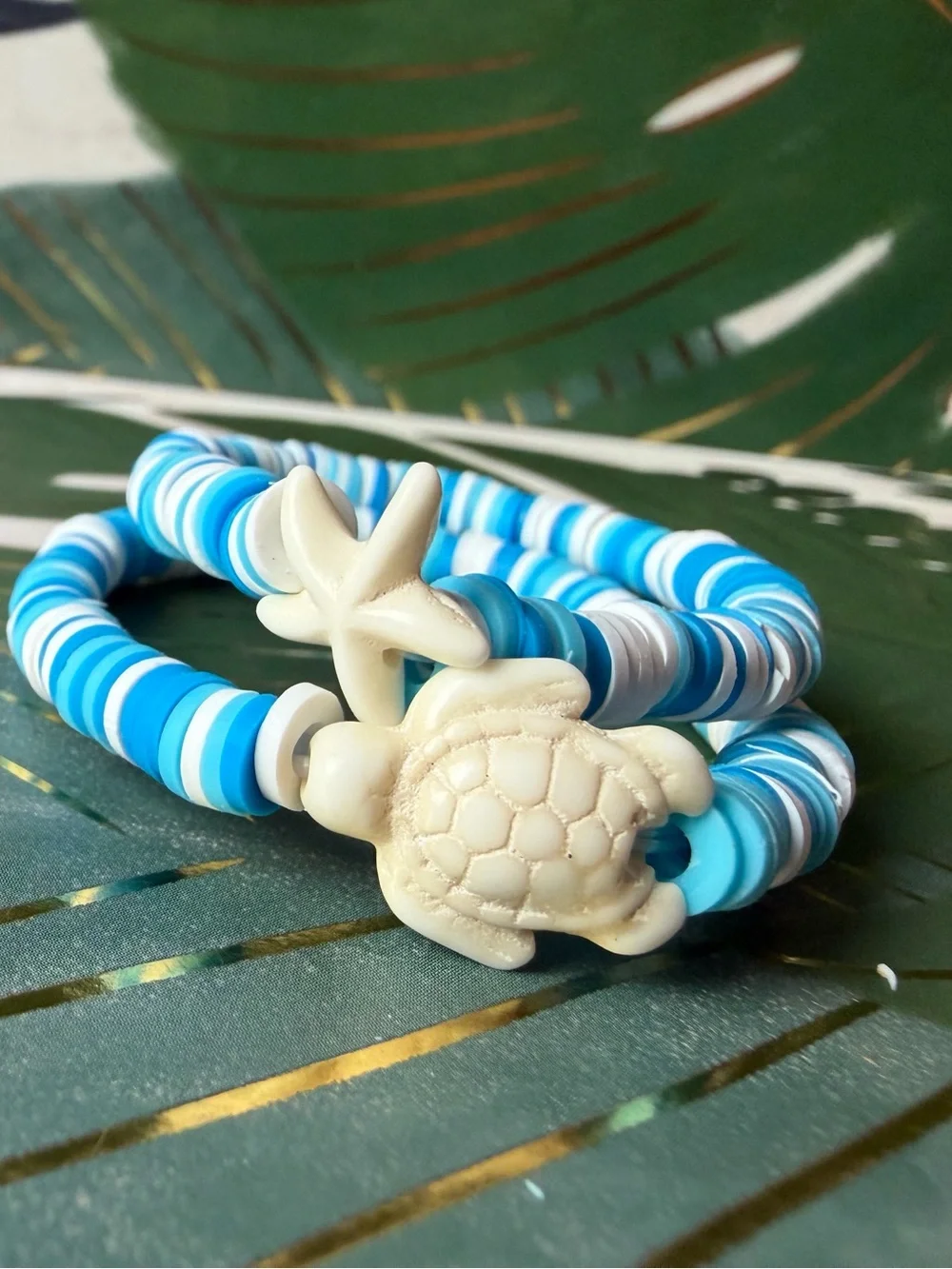 2 Pc Beach Stretch Bracelet Set Turtle Shell Starfish Choose Your Style NWT